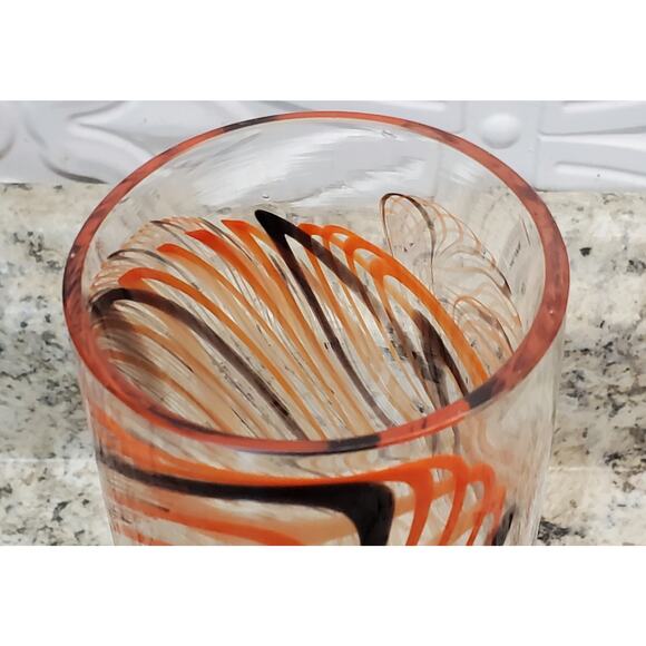 Peter Houk MIT Glass Lab Red & Black Swirl Design Vase 8" 2002 - Picture 9 of 16
